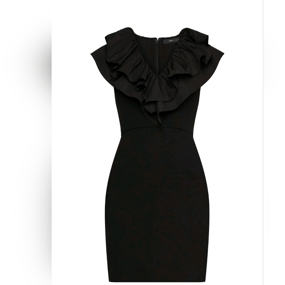 BCBG MAX AZRIA EVE RUFFLED MINI DRESS BLACK Size 10 - Picture 4 of 10